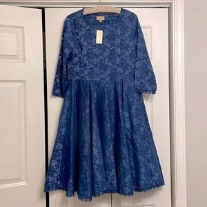 NWT LINDY BOP royal blue damask fit n flare dress